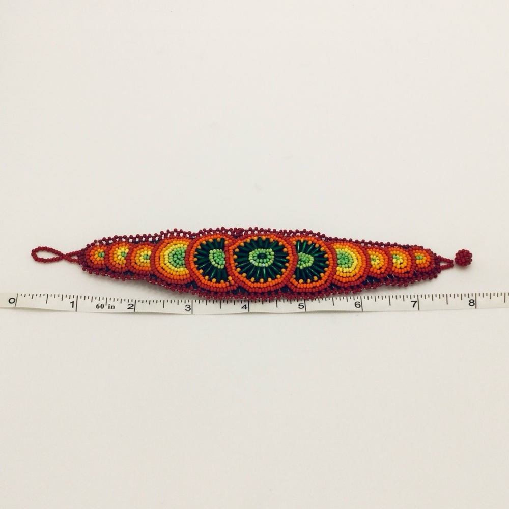 💙💚 Handwoven Beaded Statement Cuff | Tribal‑Inspired Artisan Bracelet (8”) - Picture 7 of 7